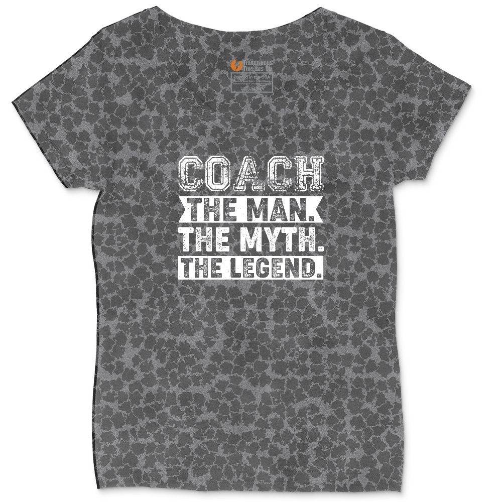 Coach The Man The Myth The Legend Ladies Curvy Tee - Black Leopard