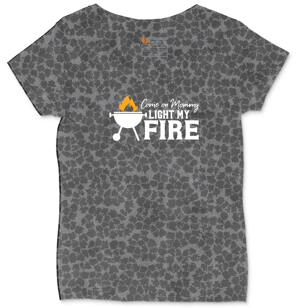 Come On Mommy Light My Fire Ladies Curvy Tee - Black Leopard