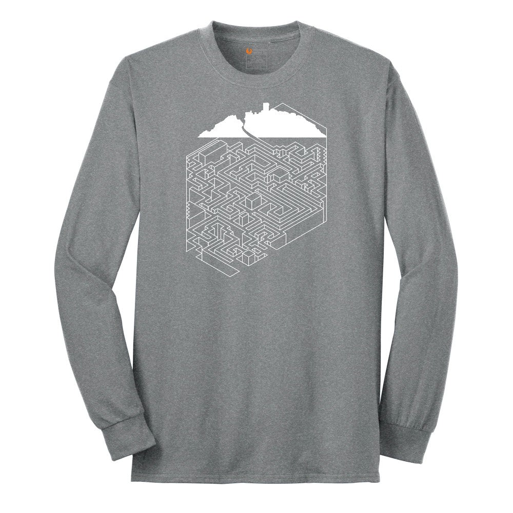 Cube Castle Maze Maze Long Sleeve Tee - Athletic Grey