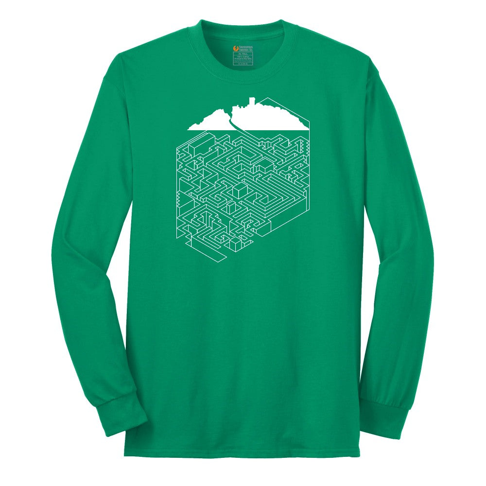 Cube Castle Maze Maze Long Sleeve Tee - Kelly Green