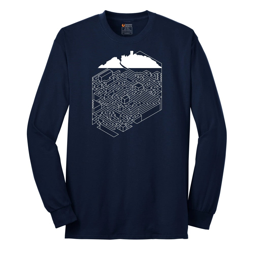 Cube Castle Maze Maze Long Sleeve Tee - Navy