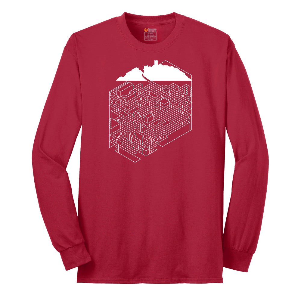 Cube Castle Maze Maze Long Sleeve Tee - Red