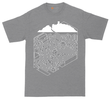 Cube Castle Maze graphic tall t-shirt for men in Jet Black