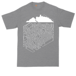 Cube Castle Maze graphic tall t-shirt for men in Athletic Heather
