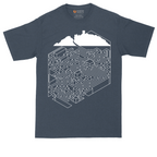 Cube Castle Maze graphic tall t-shirt for men in Heather Navy