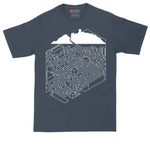 Cube Castle Maze graphic tall t-shirt for men in Heather Navy