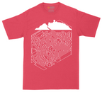 Cube Castle Maze graphic tall t-shirt for men in Heather Red