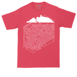 Cube Castle Maze graphic tall t-shirt for men in Heather Red