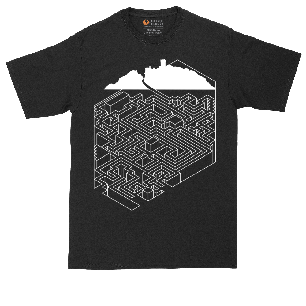 Cube Castle Maze graphic tall t-shirt for men in Jet Black