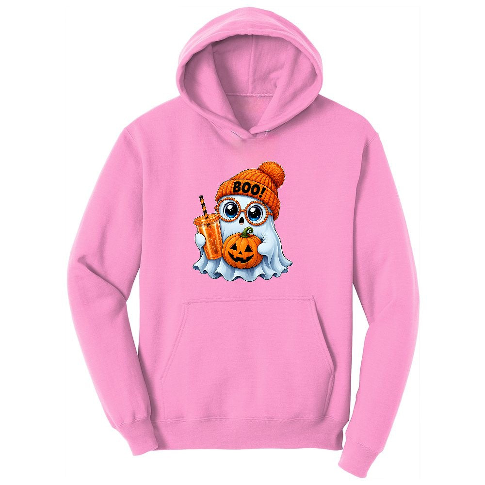 Cute Ghost Boo Halloween Ladies Hoodie - Candy Pink