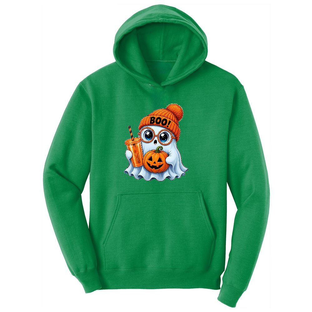 Cute Ghost Boo Halloween Ladies Hoodie - Kelly Green