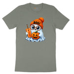 Cute Ghost Boo Halloween Ladies Short Sleeve Tee - Bamboo Blackout