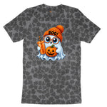 Cute Ghost Boo Halloween Ladies Short Sleeve Tee - Black Leopard