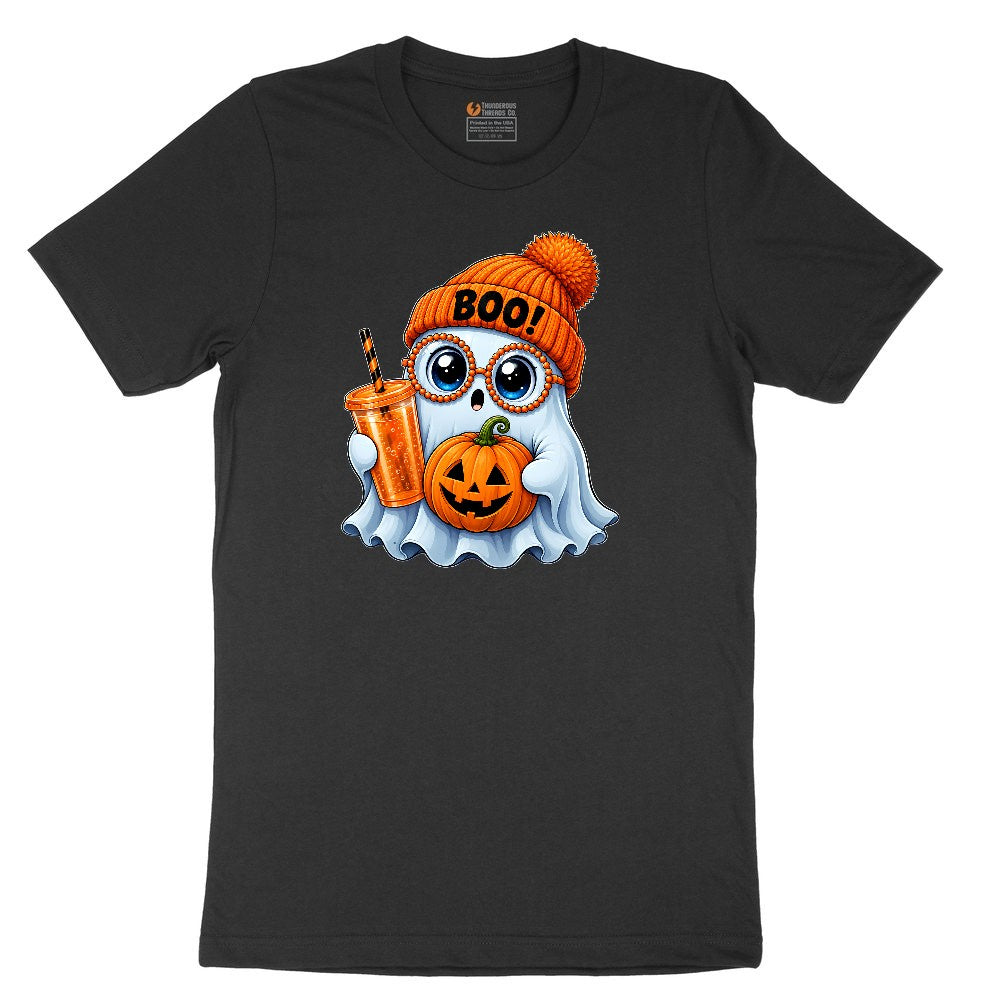 Cute Ghost Boo Halloween Ladies Short Sleeve Tee - Black
