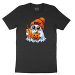 Cute Ghost Boo Halloween Ladies Short Sleeve Tee - Black