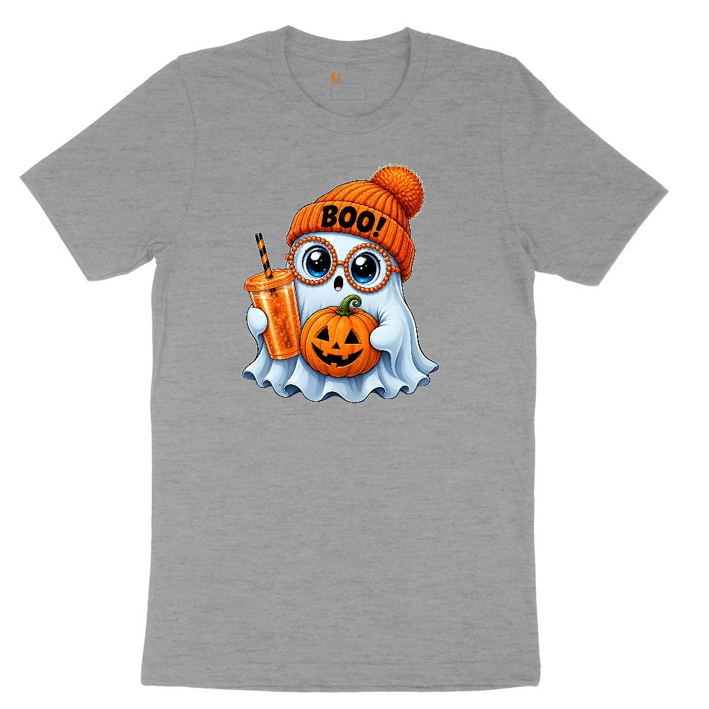 Cute Ghost Boo Halloween Ladies Short Sleeve Tee - Granite Heather