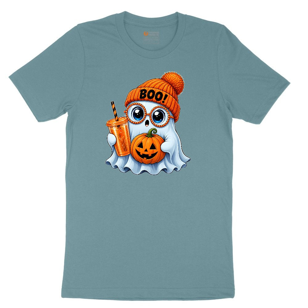 Cute Ghost Boo Halloween Ladies Short Sleeve Tee - Surf Blackout