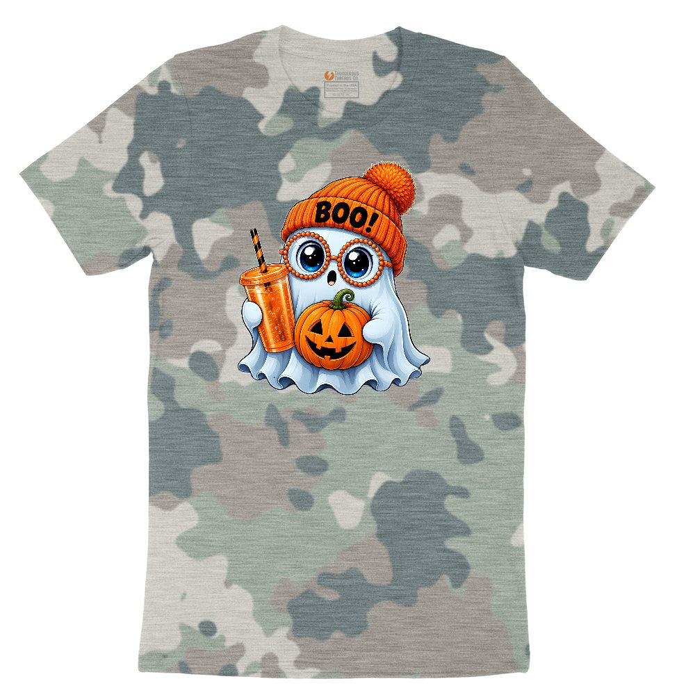 Cute Ghost Boo Halloween Ladies Short Sleeve Tee - Vintage Camo