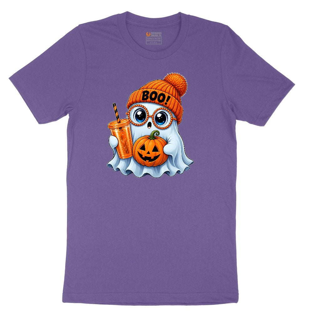 Cute Ghost Boo Halloween Ladies Short Sleeve Tee - Vintage Purple