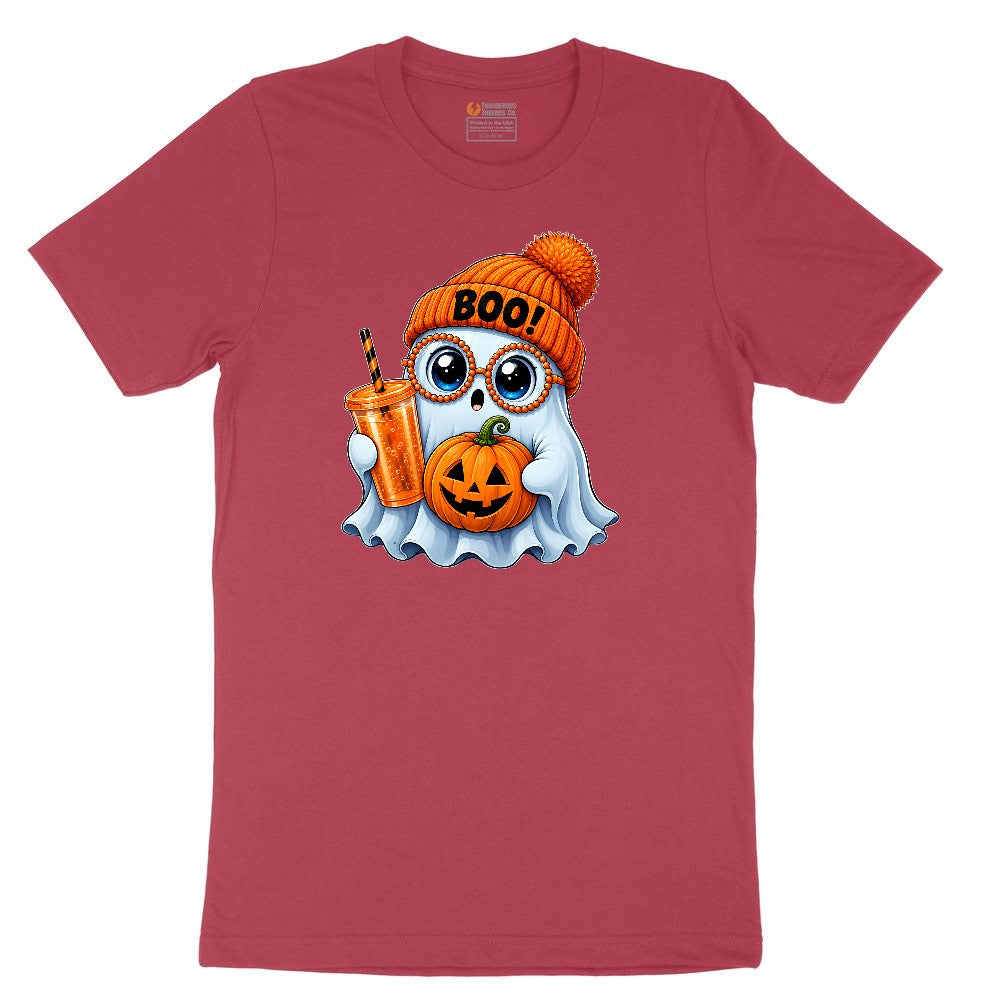 Cute Ghost Boo Halloween Ladies Short Sleeve Tee - Vintage Red