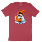 Cute Ghost Boo Halloween Ladies Short Sleeve Tee - Vintage Red