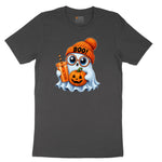Cute Ghost Boo Halloween Ladies Short Sleeve Tee - Vintage Smoke