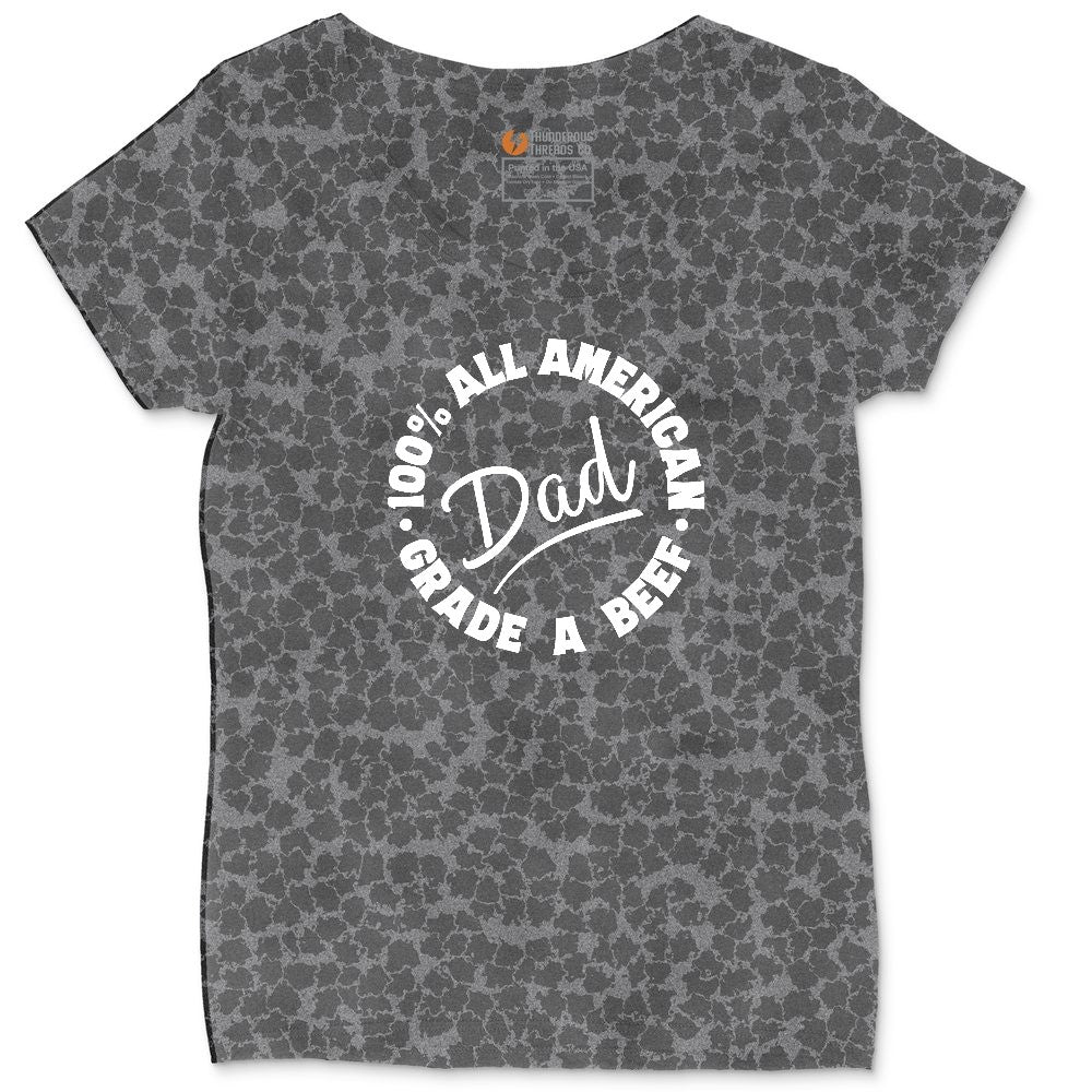 Dad 100% All American Grade A Beef Ladies Curvy Tee - Black Leopard