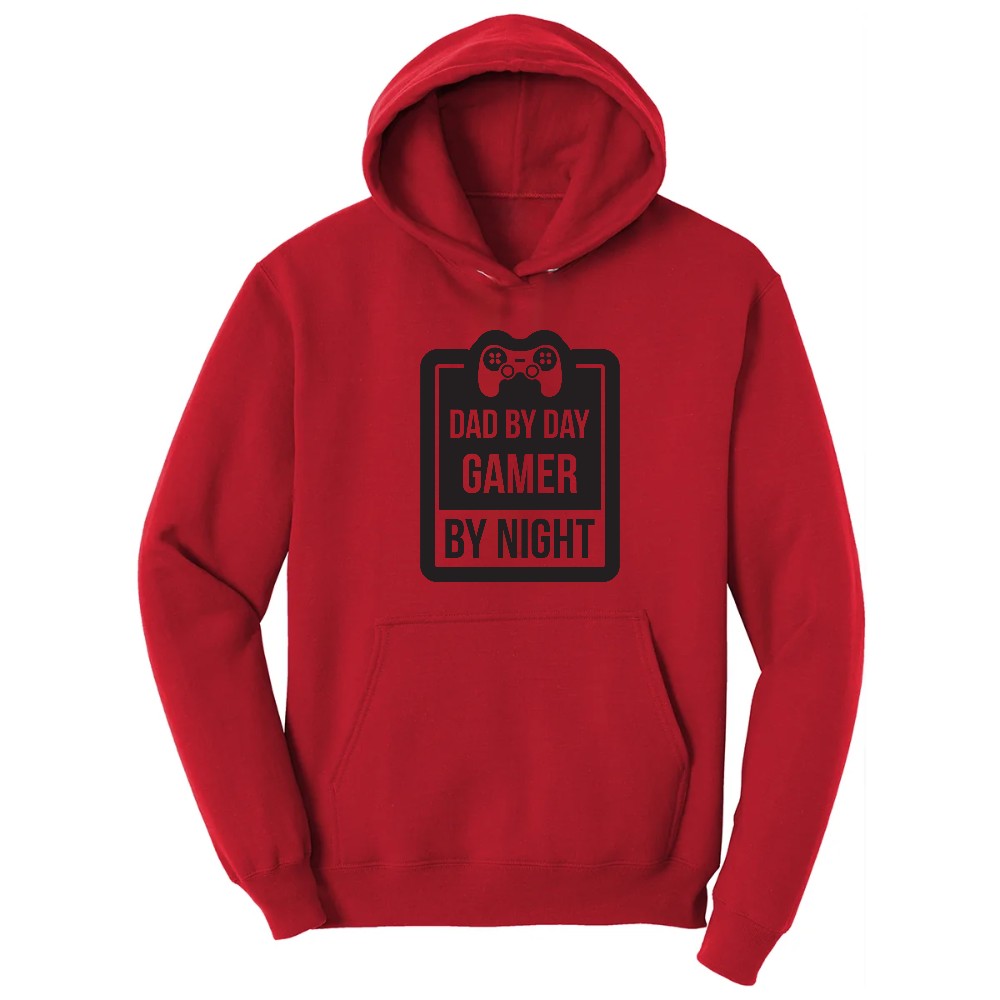 Dad by Day Gamer by Night - Mens & Ladies T-Shirt Hoodie - Red