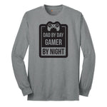 Dad by Day Gamer by Night - Mens & Ladies T-Shirt Long Sleeve Tee - Athletic Grey