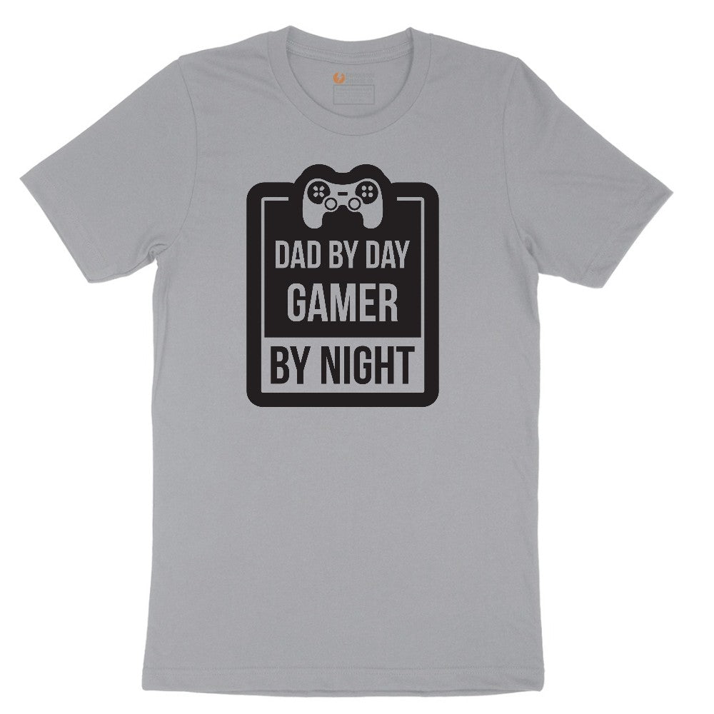 Dad by Day Gamer by Night - Mens & Ladies T-Shirt Short Sleeve Tee - Athletic Heather Grey