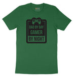 Dad by Day Gamer by Night - Mens & Ladies T-Shirt Short Sleeve Tee - Athletic Kelly