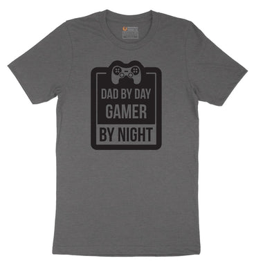 Dad by Day Gamer by Night - Mens & Ladies T-Shirt Short Sleeve Tee - Dark Heather Grey