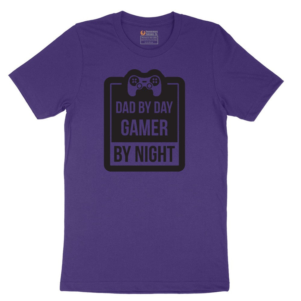 Dad by Day Gamer by Night - Mens & Ladies T-Shirt Short Sleeve Tee - Team Purple