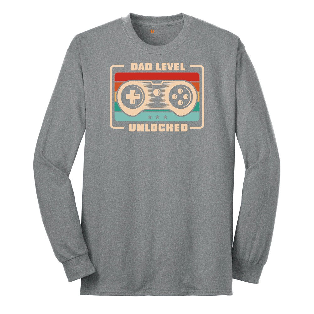 Dad Level Unlocked Long Sleeve Tee - Athletic Grey