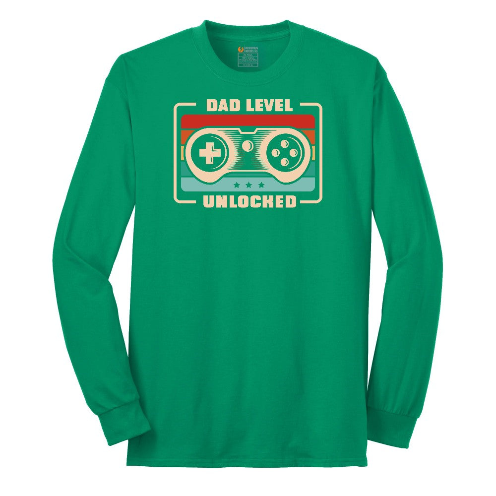 Dad Level Unlocked Long Sleeve Tee - Kelly Green