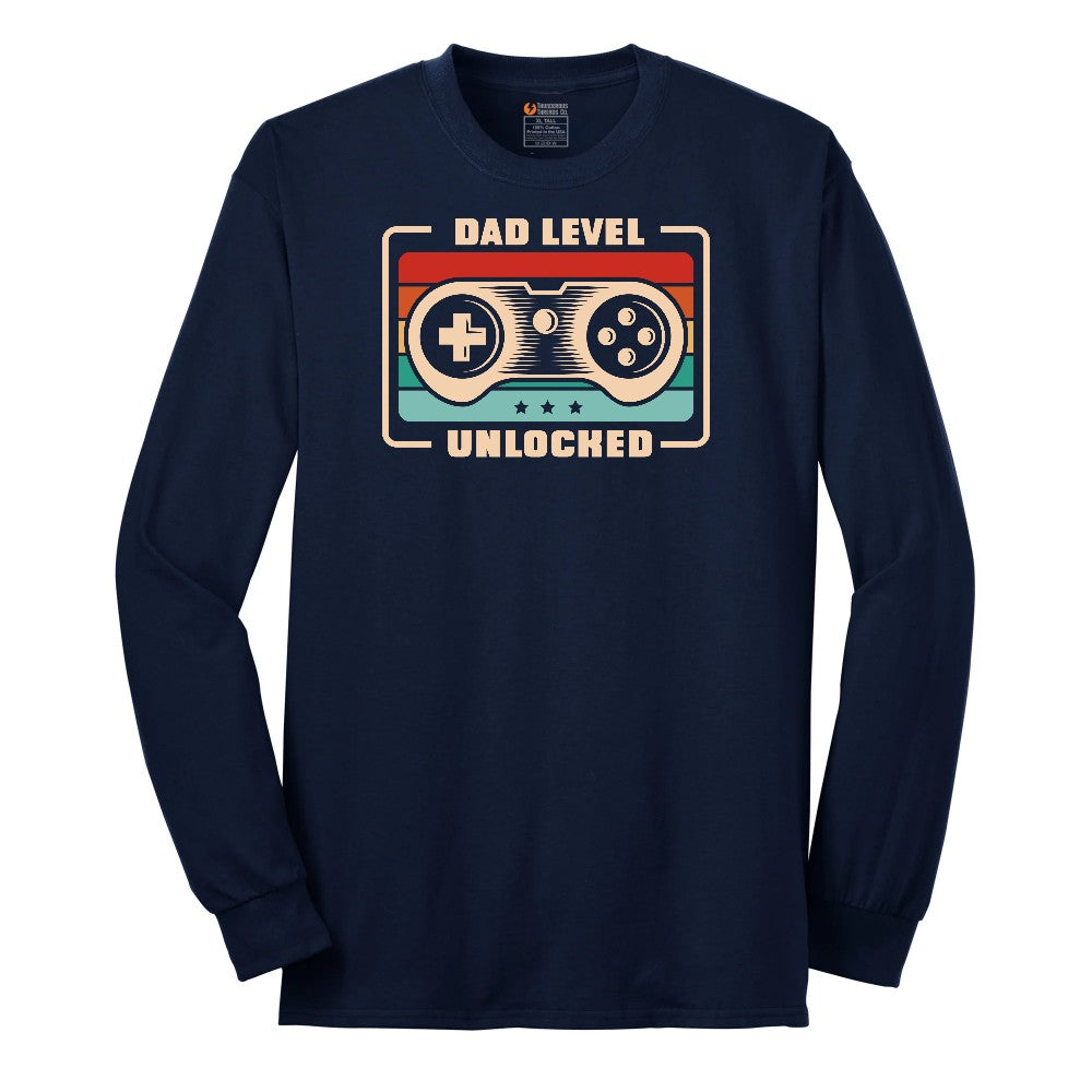 Dad Level Unlocked Long Sleeve Tee - Navy