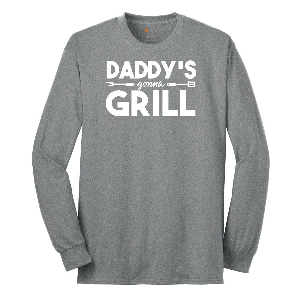 Daddys Gonna Grill Long Sleeve Tee - Athletic Grey