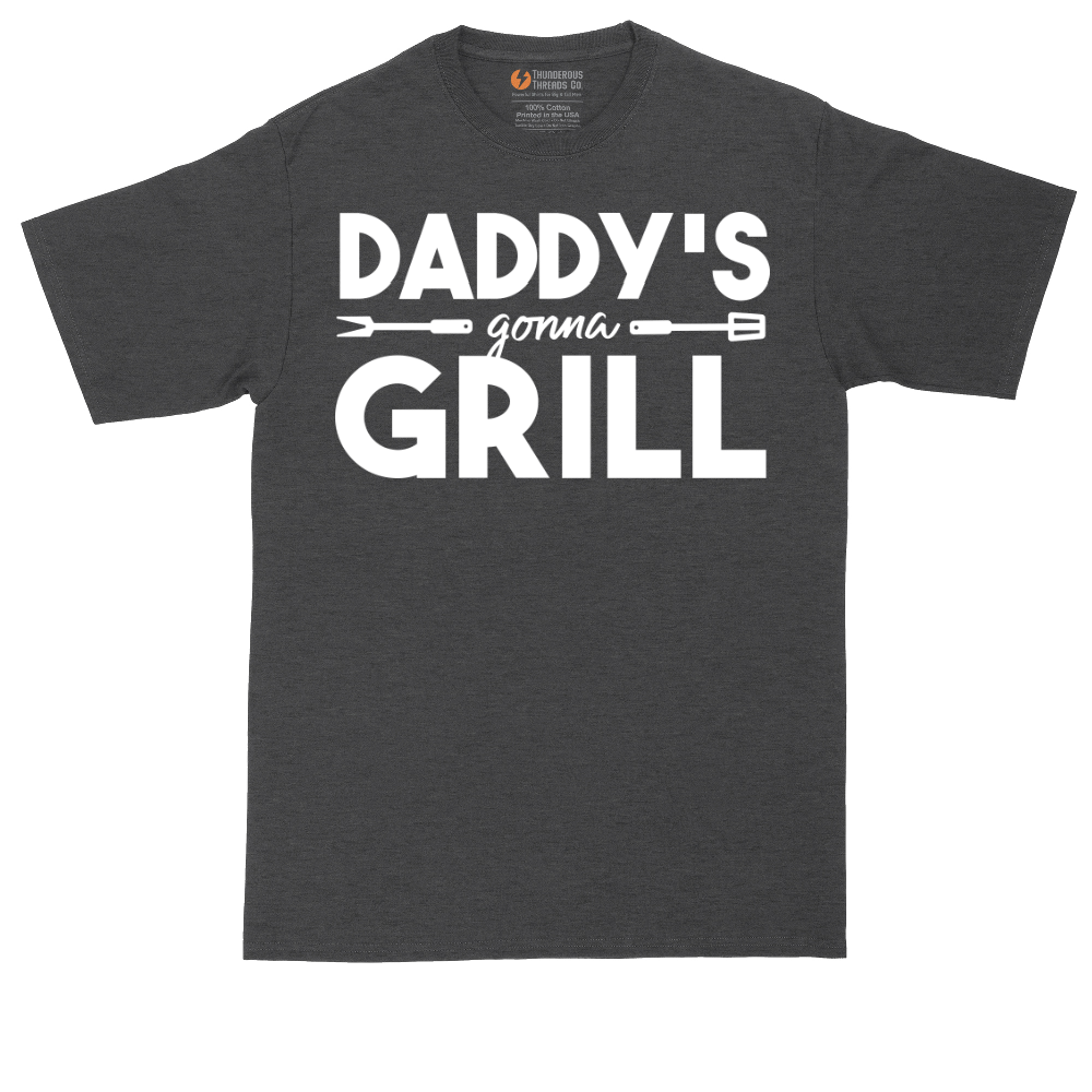 Daddy's Gonna Grill tall t-shirt for men in Dark Heather Grey