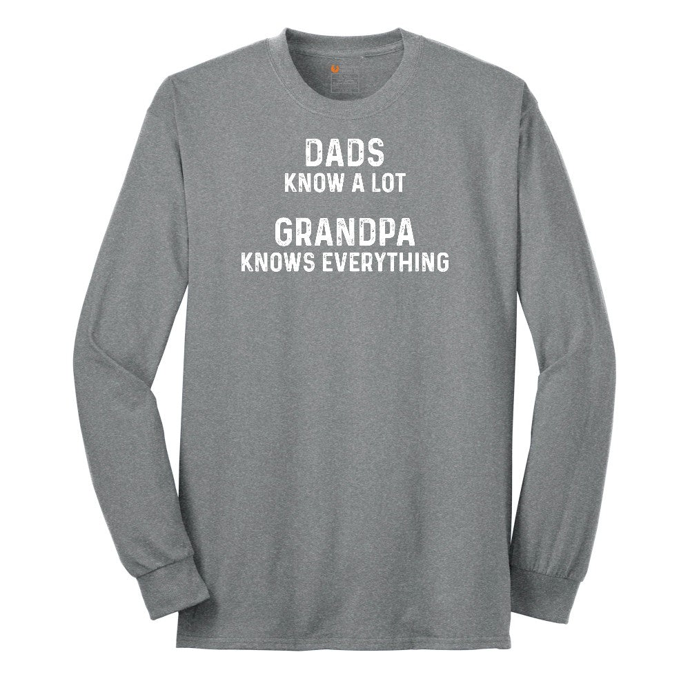 Dads Know A Lot Grandpa Knows Everything Long Sleeve Tee - Athletic Grey