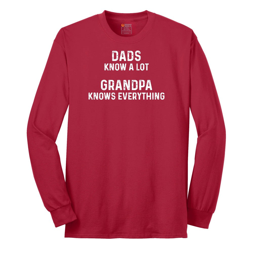 Dads Know A Lot Grandpa Knows Everything Long Sleeve Tee - Red