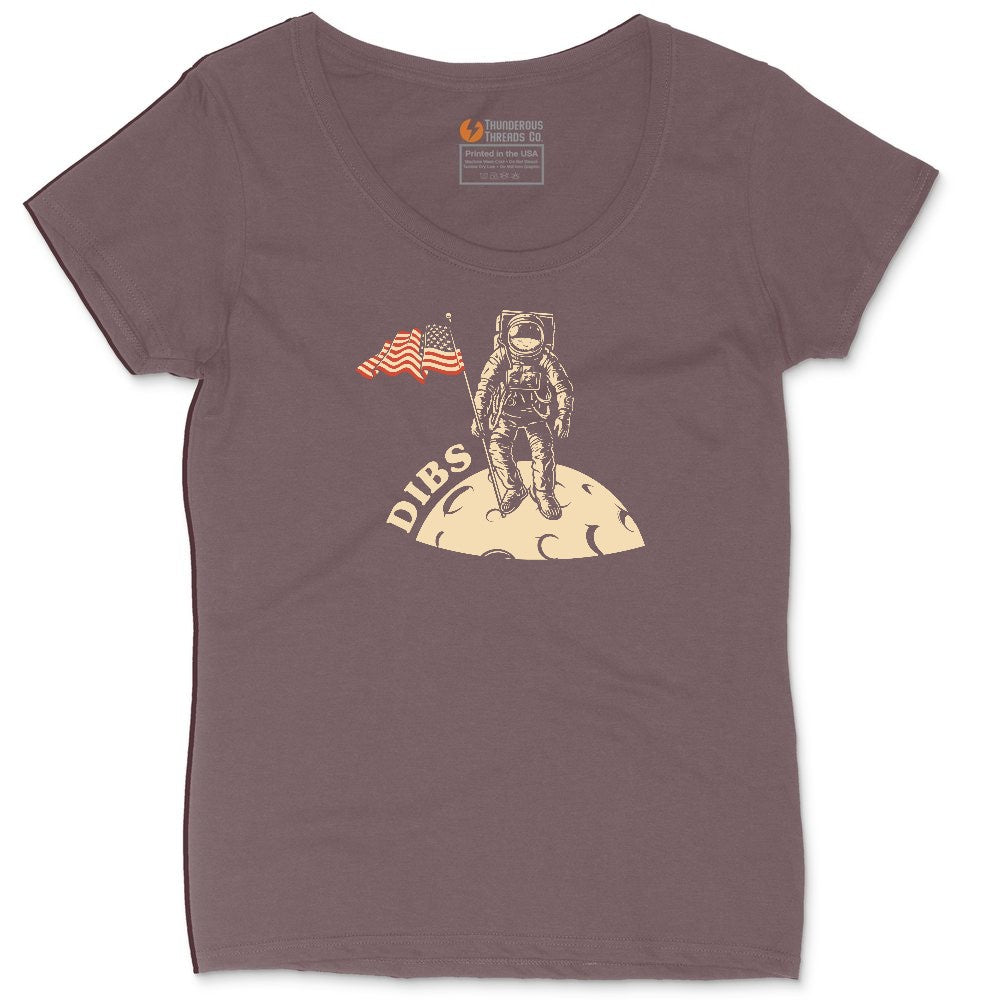 Dibs America Moon Landing Ladies Curvy Tee - Sangria Blackout