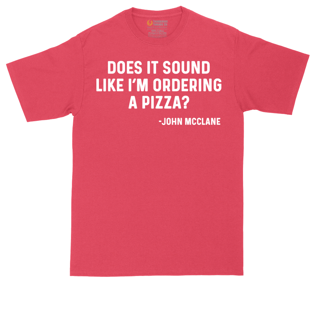 Does It Sound Like I'm Ordering a Pizza tall t-shirt for men in Heather Red