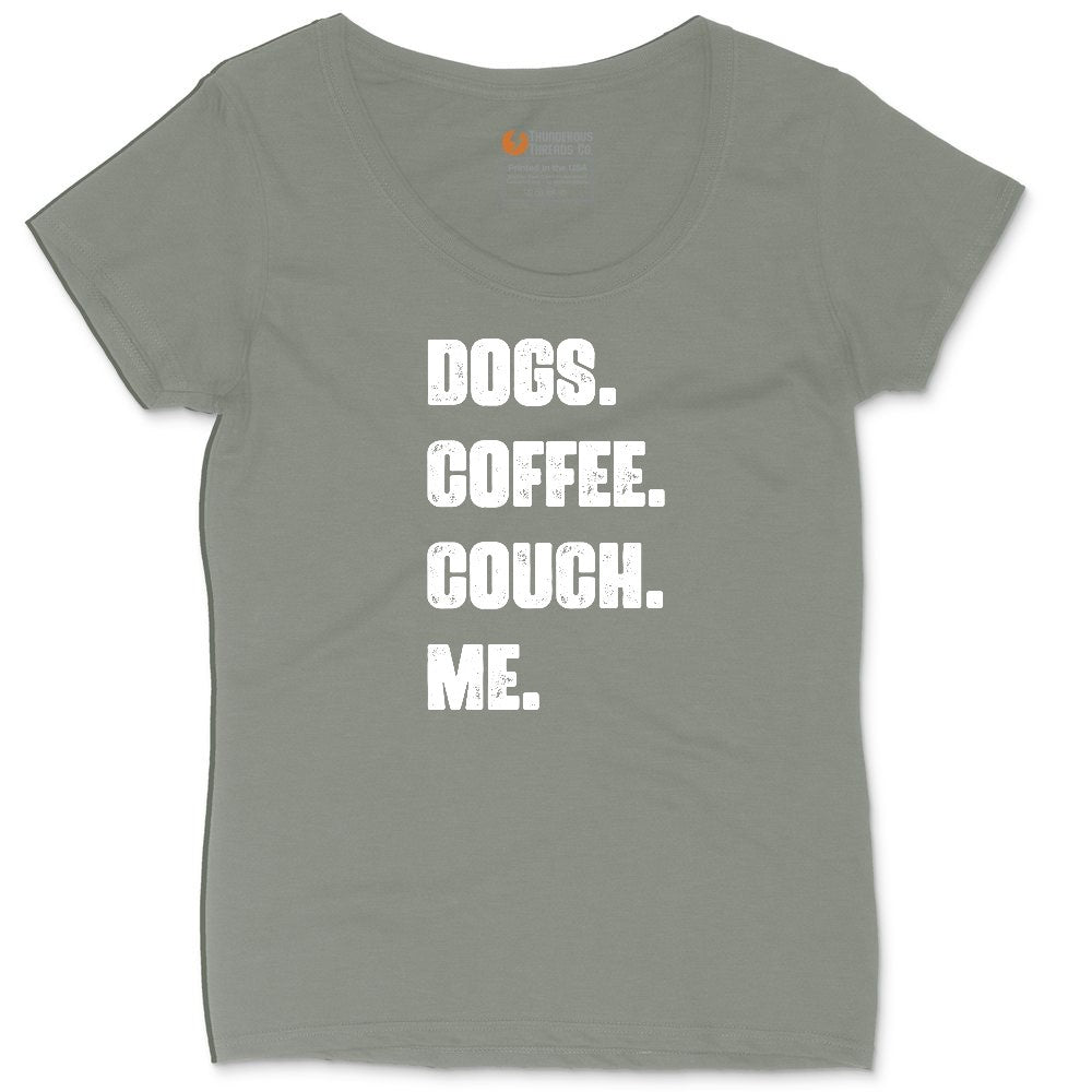 Dogs Coffee Couch Me Ladies Curvy Tee - Bamboo Blackout