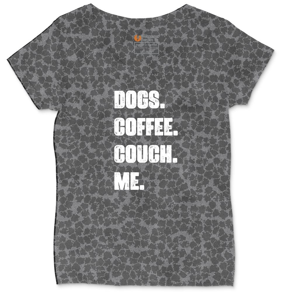 Dogs Coffee Couch Me Ladies Curvy Tee - Black Leopard