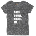 Dogs Coffee Couch Me Ladies Curvy Tee - Black Leopard