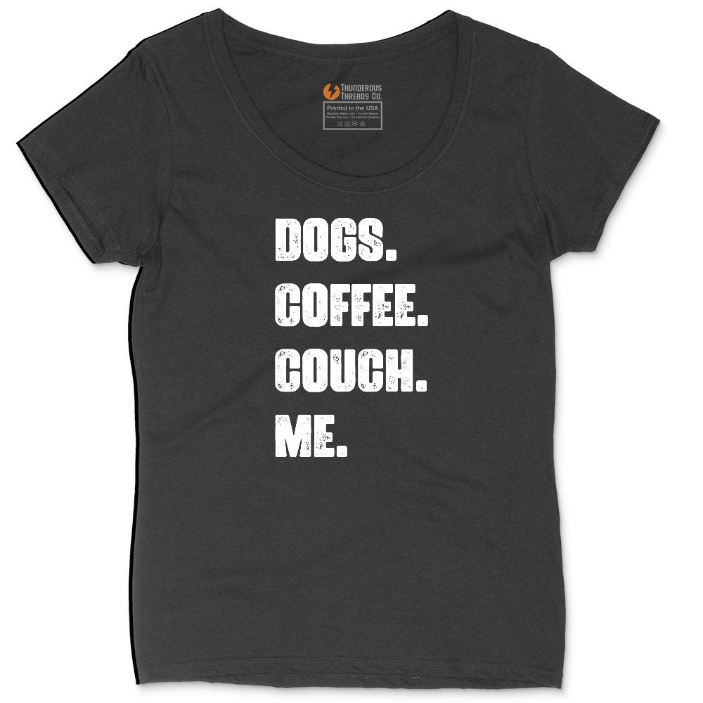 Dogs Coffee Couch Me Ladies Curvy Tee - Black
