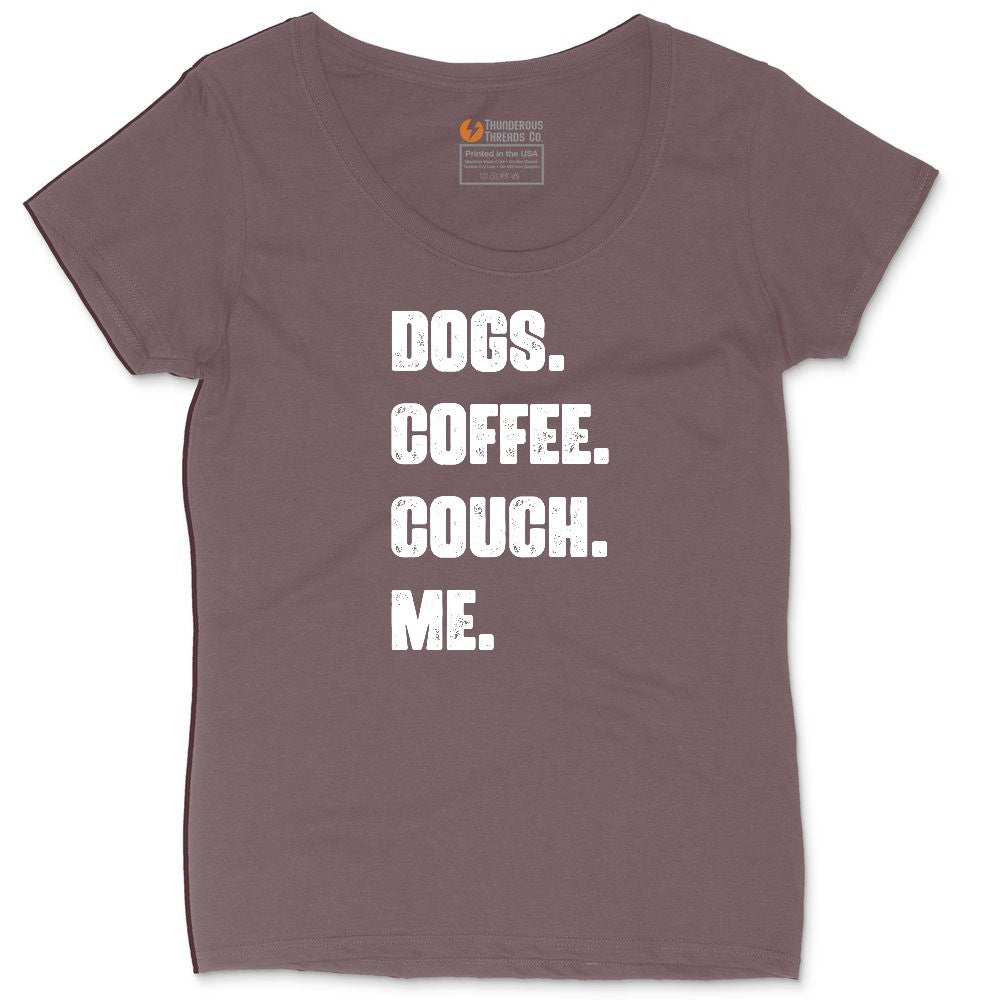 Dogs Coffee Couch Me Ladies Curvy Tee - Sangria Blackout