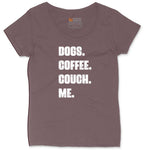 Dogs Coffee Couch Me Ladies Curvy Tee - Sangria Blackout
