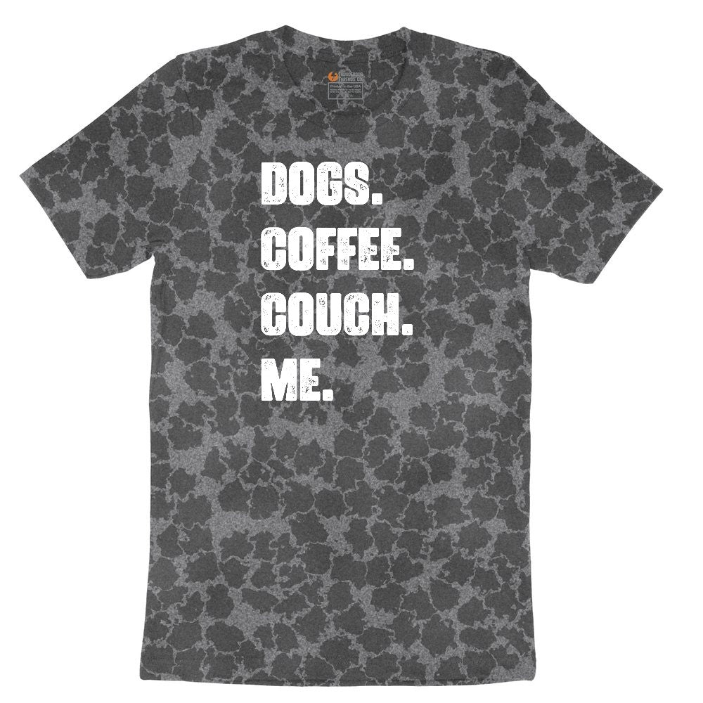 Dogs Coffee Couch Me Ladies Short Sleeve Tee - Black Leopard