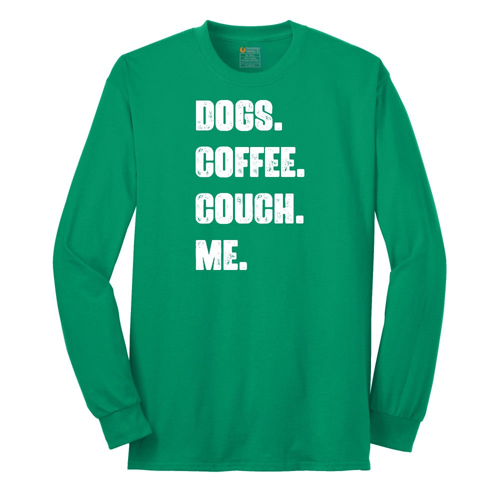Dogs Coffee Couch Me Long Sleeve Tee - Kelly Green